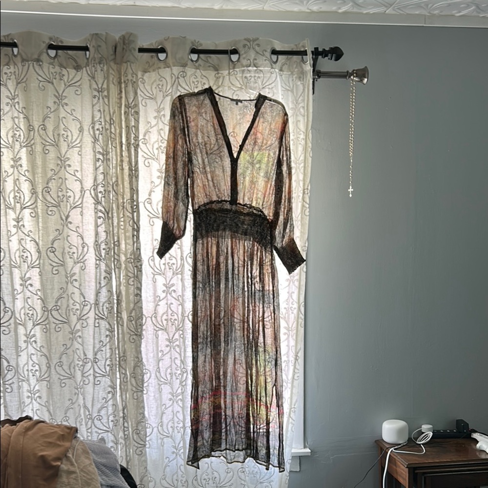 Cream Pleated Tiered Gown with Bishop Sleeves